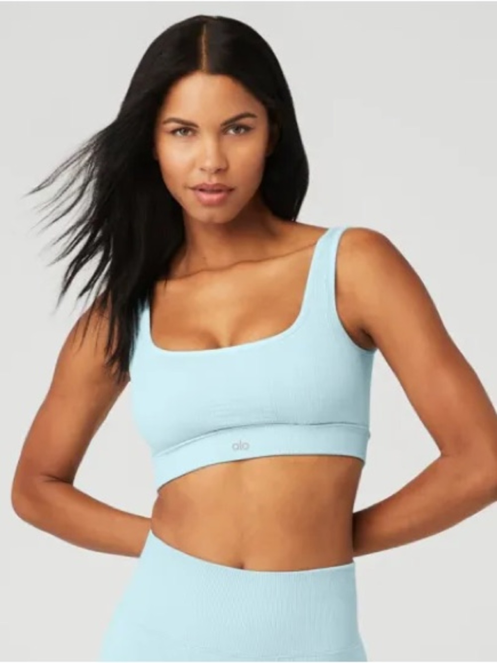 ALO Yoga Seamless Cable-Knit Bra, Chalk Blue, S